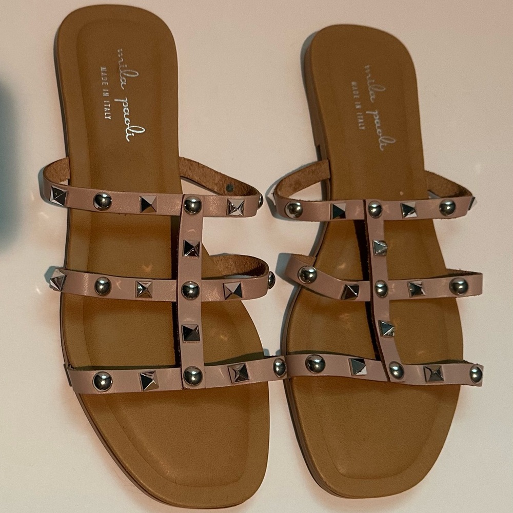 Mila Paoli Tan Studded Sandals
